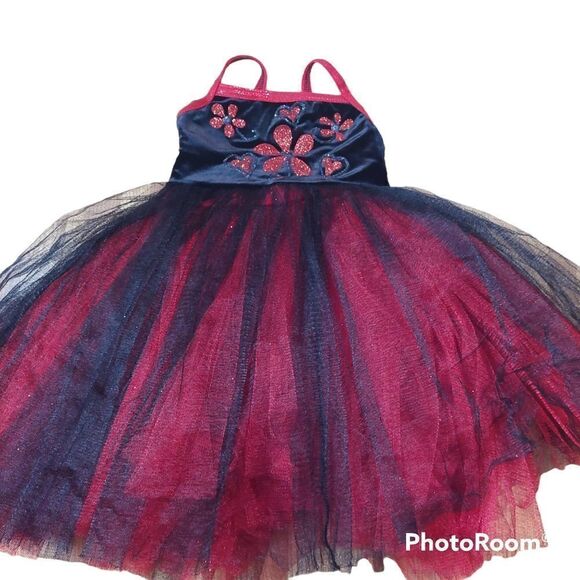 Kids Girls Cute Little Red & Black Ballerina Costume - Picture 2 of 9